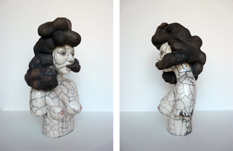 Fumee noir - buste de femme sculpture ceramique raku // Lidia Kostanek